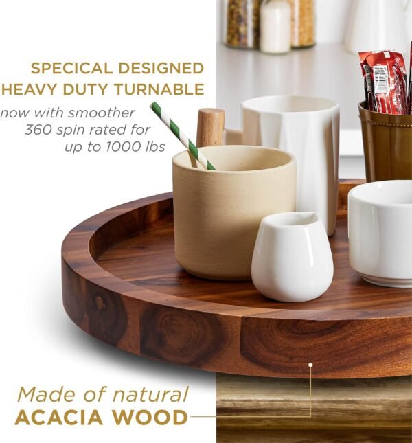Wooden Lazy Susan Turntable for Cabinet - Kitchen Turntable Storage Food Bins Container for Pantry