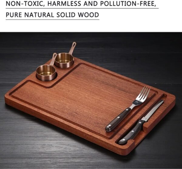Wooden Steak Board - Steak Plate Cutting Board with Fork, Knife and Ramekins Wood Serving Board
