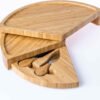 Bamboo Cheese Board and Knife Set – 14 inch Round Charcuterie Board, Serving Tray, Platter, Wood Cheese Board Set with Slide-Out Drawer