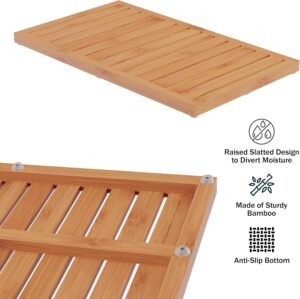 Bath Mat for Luxury Shower - Non-Slip Bamboo Sturdy Water Proof Bathroom Carpet for Indoor or Outdoor Use
