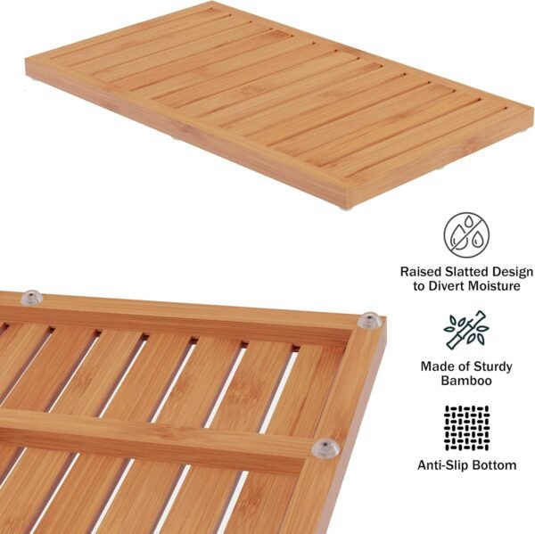Bath Mat for Luxury Shower - Non-Slip Bamboo Sturdy Water Proof Bathroom Carpet for Indoor or Outdoor Use