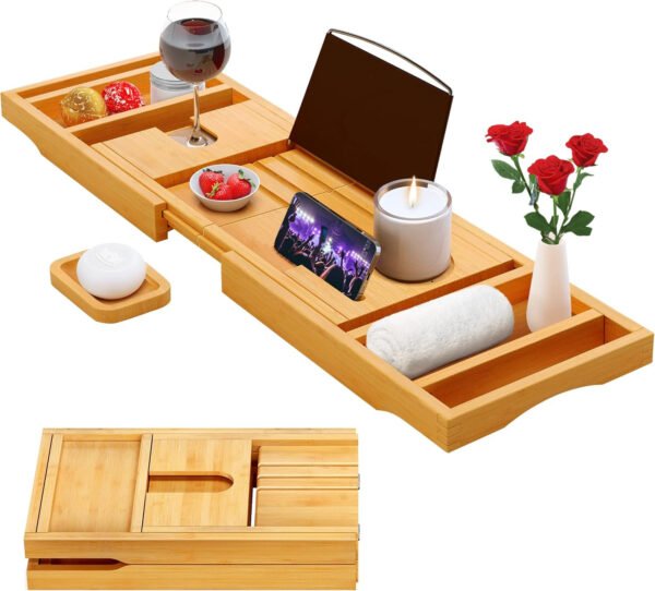 Foldable Bathtub Tray Caddy Bamboo Bathtub Tray Expandable