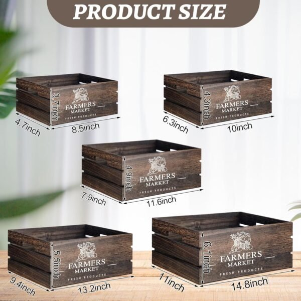 Set of 5 Wood Crates for Display Decorative Nesting Wooden Crate Storage with Handles Vintage Farmhouse Style Decorative Boxes Multipurpose Fruits Vegetables Boxes(Dusty Brown,Elegant)