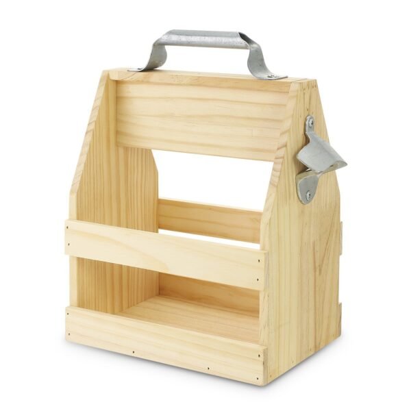 Wood Beer Bottle Caddy And Bottle Opener Knife and fork storage basket