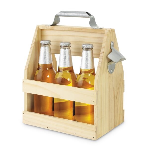 Wood Beer Bottle Caddy And Bottle Opener Knife and fork storage basket