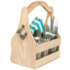Wood Beer Bottle Caddy And Bottle Opener Knife and fork storage basket
