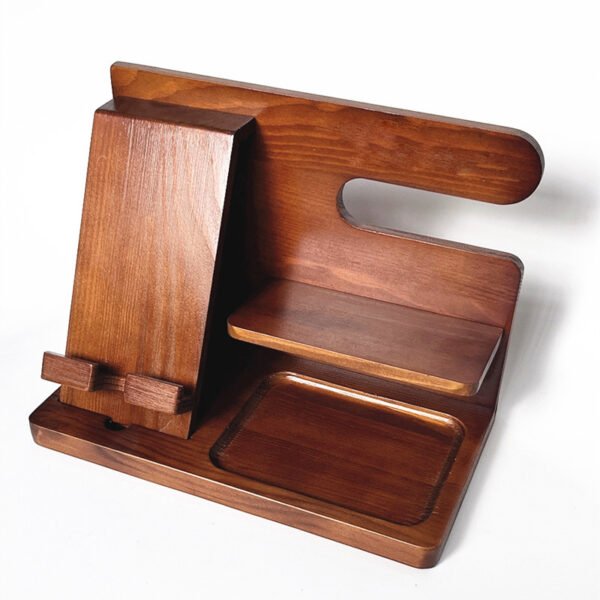 Wood Phone Docking Station for Men - Desk or Nightstand Organizer - Birthday Gifts for Husband, Dad - Anniversary Idea from Wife - Key Holder, Stand Wallet, Watch & Essentials (Bourbon Brown)