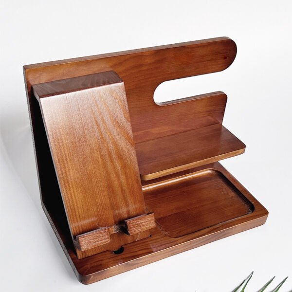 Wood Phone Docking Station for Men - Desk or Nightstand Organizer - Birthday Gifts for Husband, Dad - Anniversary Idea from Wife - Key Holder, Stand Wallet, Watch & Essentials (Bourbon Brown)