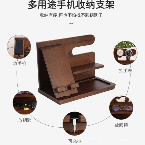 Wood Phone Docking Station for Men - Desk or Nightstand Organizer - Birthday Gifts for Husband, Dad - Anniversary Idea from Wife - Key Holder, Stand Wallet, Watch & Essentials (Bourbon Brown)