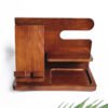 Wood Phone Docking Station for Men - Desk or Nightstand Organizer - Birthday Gifts for Husband, Dad - Anniversary Idea from Wife - Key Holder, Stand Wallet, Watch & Essentials (Bourbon Brown)