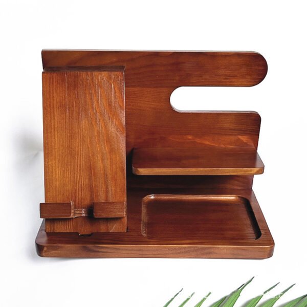 Wood Phone Docking Station for Men - Desk or Nightstand Organizer - Birthday Gifts for Husband, Dad - Anniversary Idea from Wife - Key Holder, Stand Wallet, Watch & Essentials (Bourbon Brown)