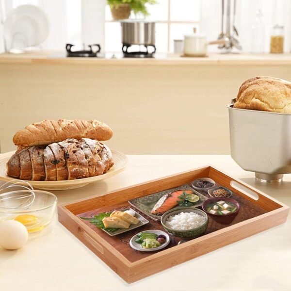 Wooden Breakfast Table Bamboo Dinner Plate Breakfast Tray Food Tray Rectangular Wooden Stool 2 Pcs Can Be Used For Dining Snacks In The Kitchen