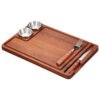 Wooden Steak Board - Steak Plate Cutting Board with Fork, Knife and Ramekins Wood Serving Board