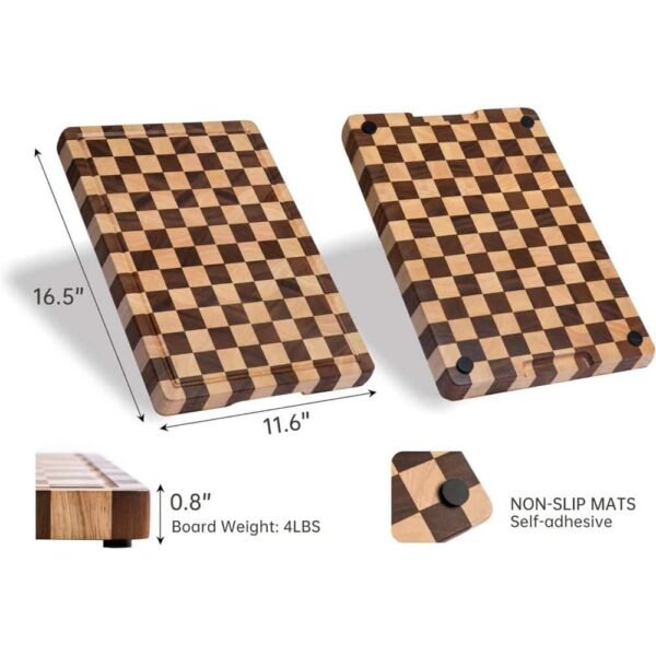 Eco-Friendly Checkerboard Acacia Cutting Board – Personalized Logo, Factory Wholesale Rectangular Checkered Wood Cutting Board with Juice Grooves and Handles for Kitchen (7)