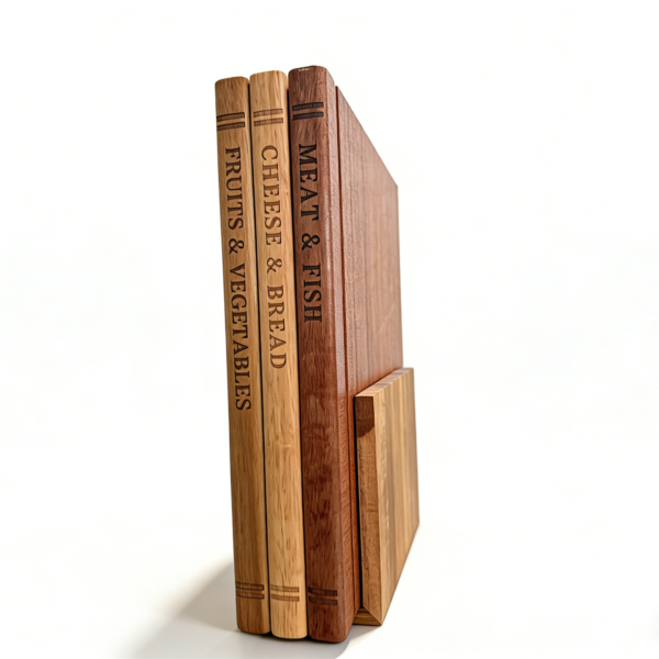 Wholesale Book-Shaped 3-Board Acacia Set with Stand – Eco-Wood, FDALFGB Approved, Custom Bulk Orders .