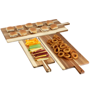 3 Piece Acacia Wood Charcuterie Board Set – Paddle Serving Platters with Handles (2) 3 Piece Acacia Wood Charcuterie Board Set – Paddle Serving Platters with Handles