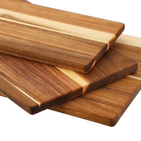 3 Piece Acacia Wood Charcuterie Board Set with Handles, Paddle Serving Platters for Appetizers & Parties
