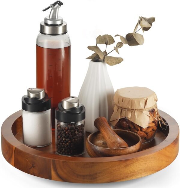 RABAHA 13" Acacia Lazy Susan – Wooden Turntable Organizer for Kitchen & Table
