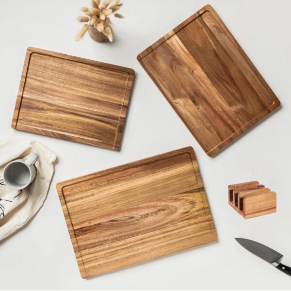 Wood Cutting Boards For Kitchen Meal Prep & Serving, Bamboo Cutting Board Set, Charcuterie Chopping Boards and Wooden Cutting Boards (4)