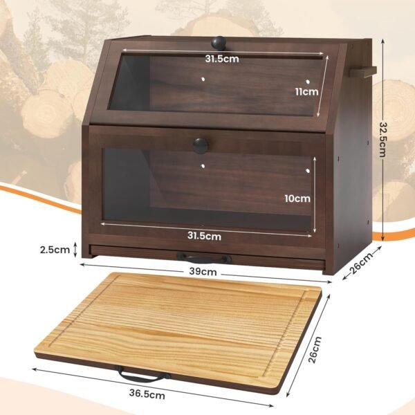 wood Eco Bread Box Bread Basket with Chopping Board Storage Box Kitchen Bread Storage Bread Container Visualised for Bread, Roasted Bread, Black, 39 x 26 x 32.5 (L x W x H) cm (7)