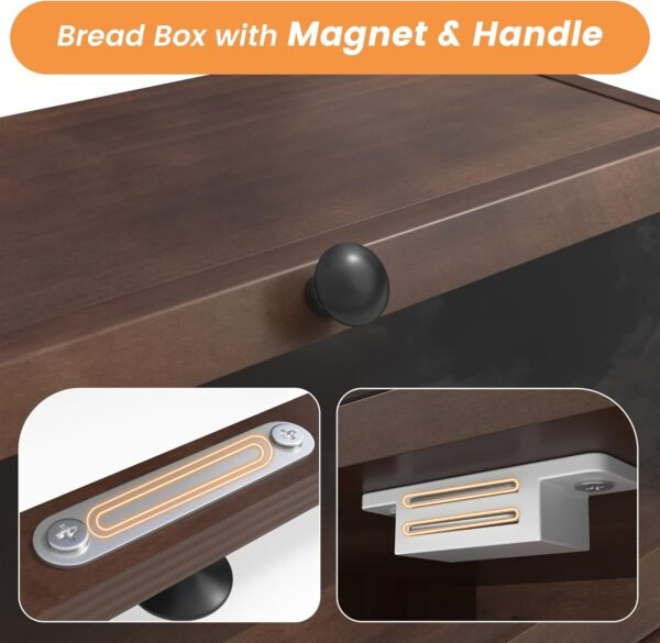 wood Eco Bread Box Bread Basket with Chopping Board Storage Box Kitchen Bread Storage Bread Container Visualised for Bread, Roasted Bread, Black, 39 x 26 x 32.5 (L x W x H) cm (7)