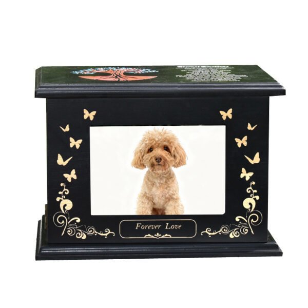 Wholesale Wooden Pet Urn with Photo Frame, Custom Engraved Tree of Life Dog Memorial Box, Bulk Pet Casket for Ashes, Factory Direct
