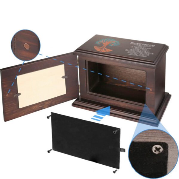 Wholesale Wooden Pet Urn with Photo Frame, Custom Engraved Tree of Life Dog Memorial Box, Bulk Pet Casket for Ashes, Factory Direct