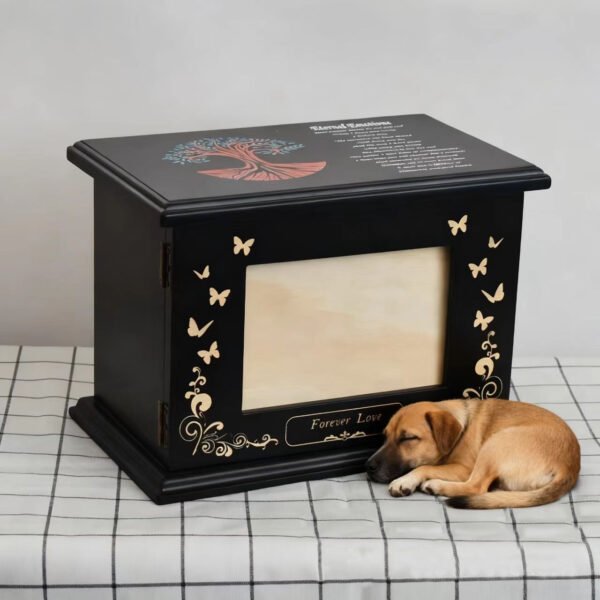 Wholesale Wooden Pet Urn with Photo Frame, Custom Engraved Tree of Life Dog Memorial Box, Bulk Pet Casket for Ashes, Factory Direct