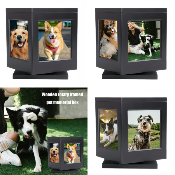 Wholesale Rotating Solid Wood Pet Urn with Photo Frame, 360° Spinning Dog & Cat Memorial Cremation Casket, Factory Direct Bulk Orders